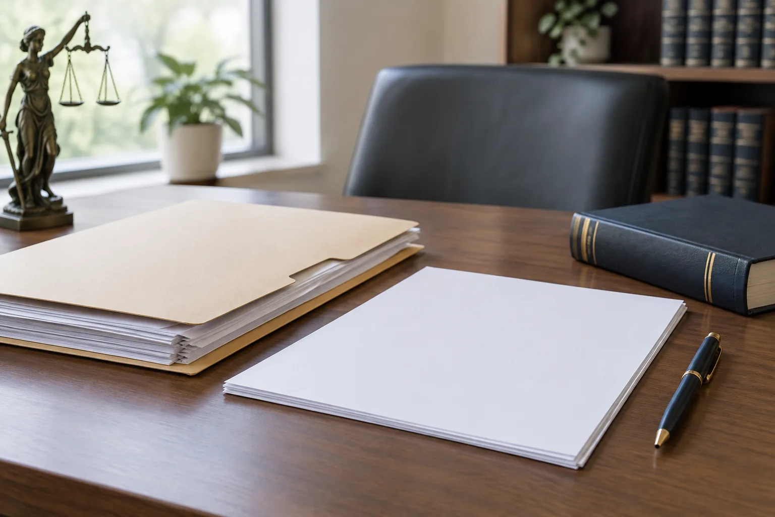 Dossier de demande d’aide juridictionnelle posé sur un bureau avec un stylo et un livre de droit.